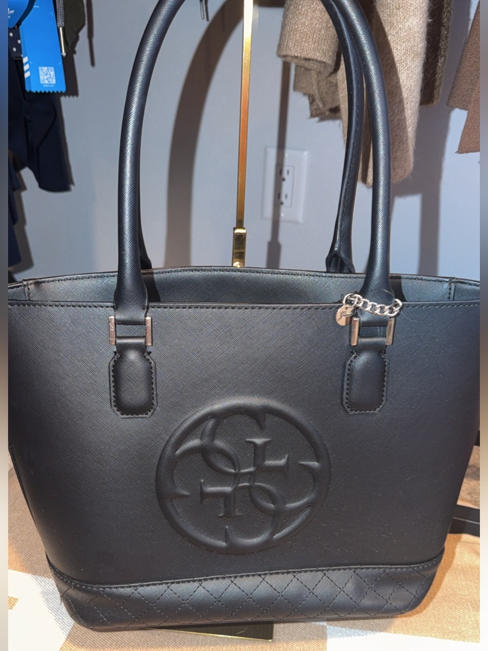 Guess Black Embossed Logo Tote Bag - Designer-Women’s Handbag